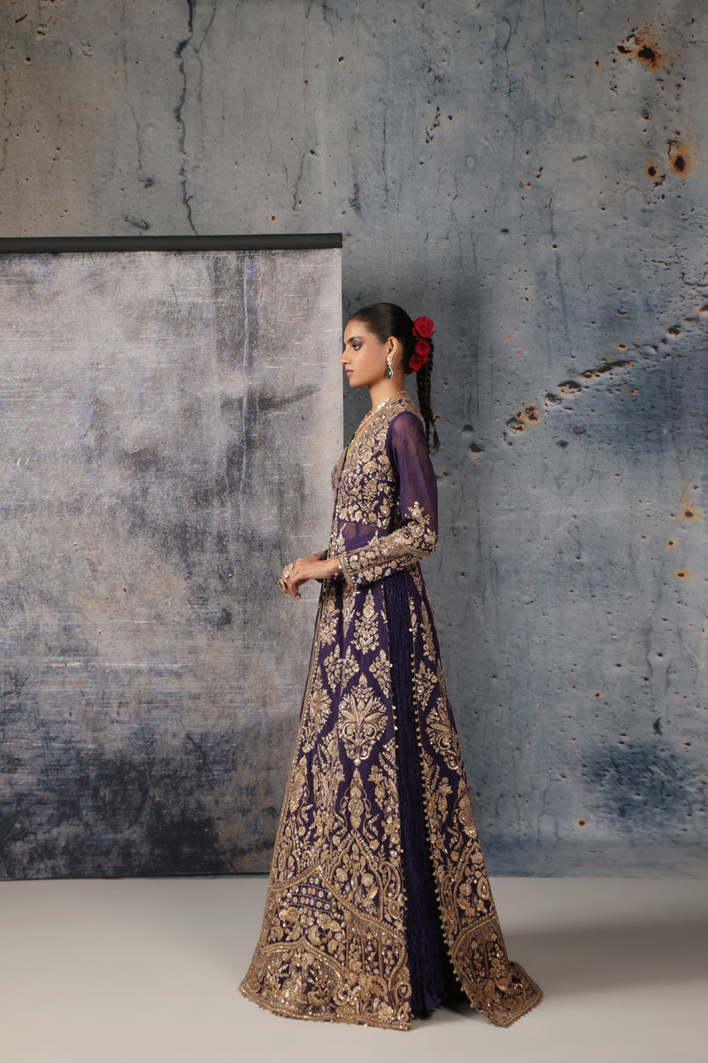 Zar-Rang Purple Jacket Lehenga Set kora silk, net lehenga sets by Niti Bothra in purple for women Worldwide