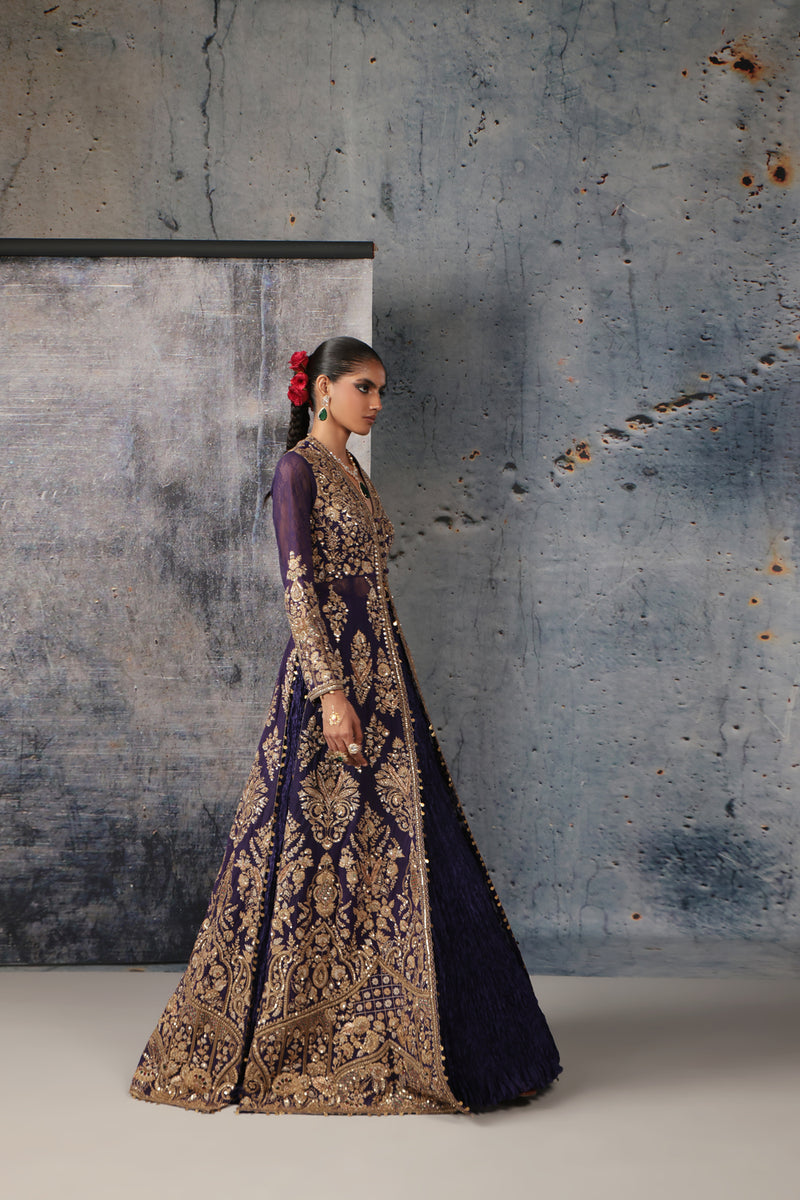 Zar-Rang Purple Jacket Lehenga Set kora silk, net lehenga sets by Niti Bothra in purple for women Worldwide