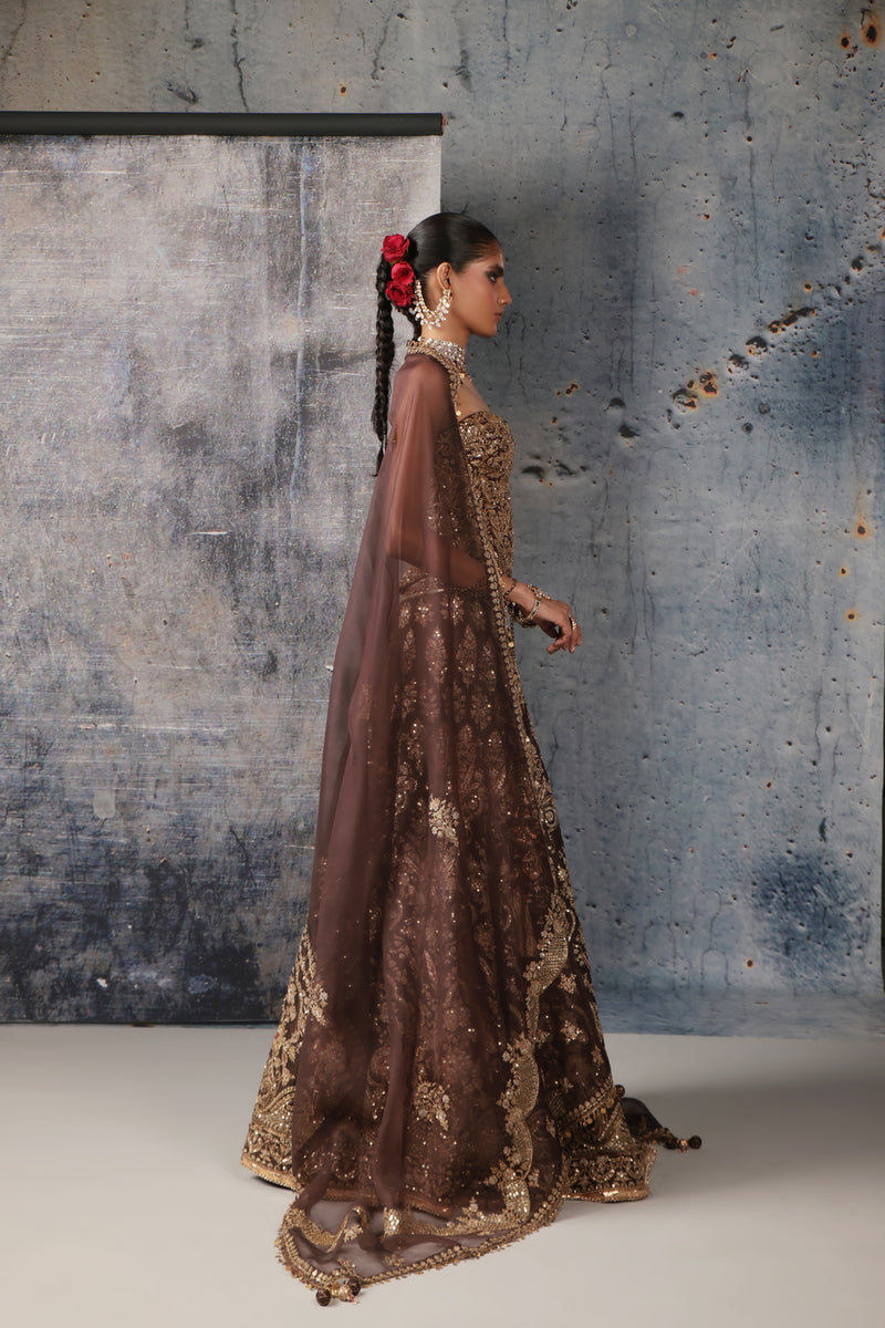 Zar-Rang Brown Corset Lehenga Set organza lehenga sets by Niti Bothra in brown for women Worldwide
