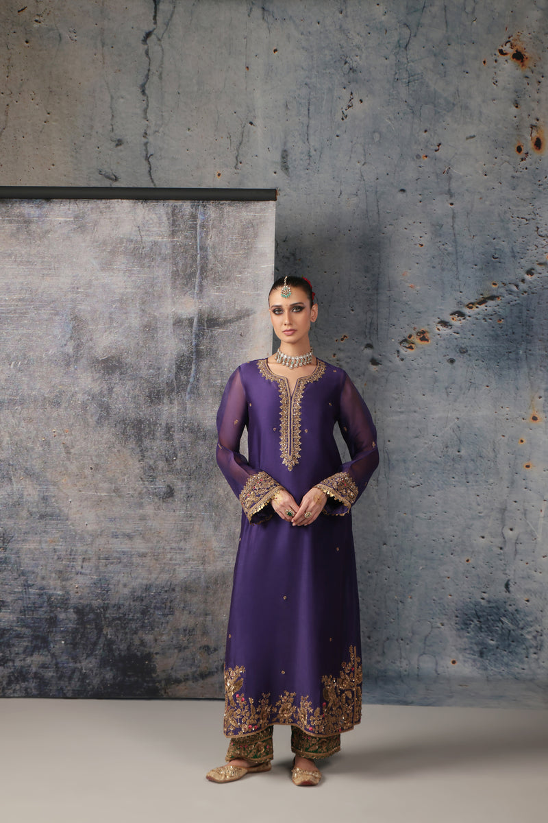 Zar-Rang Purple Straight Long Kurta Set silk chanderi kurta/kurta set by Niti Bothra in purple for women Worldwide