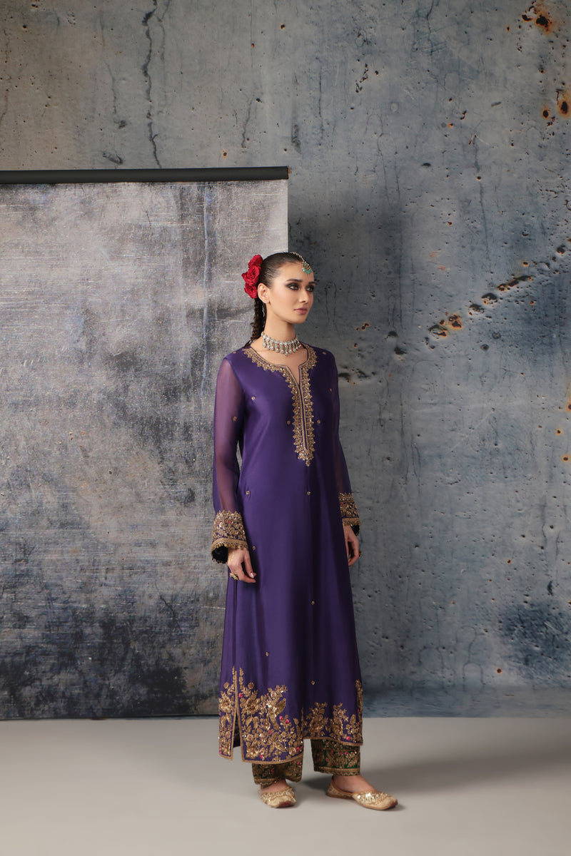 Zar-Rang Purple Straight Long Kurta Set silk chanderi kurta/kurta set by Niti Bothra in purple for women Worldwide