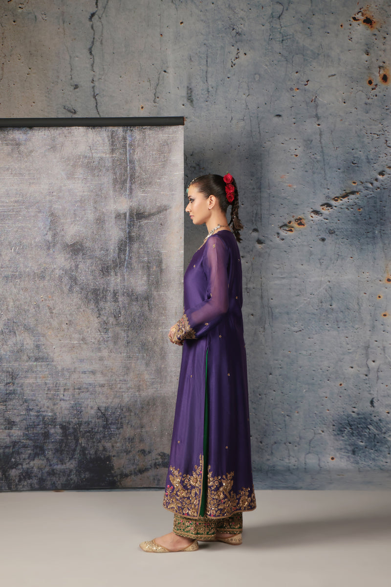 Zar-Rang Purple Straight Long Kurta Set silk chanderi kurta/kurta set by Niti Bothra in purple for women Worldwide
