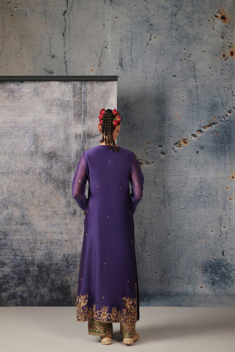 Zar-Rang Purple Straight Long Kurta Set silk chanderi kurta/kurta set by Niti Bothra in purple for women Worldwide
