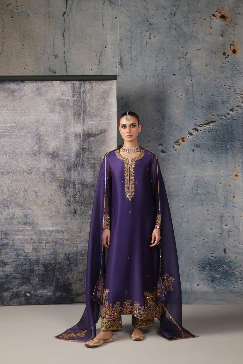 Zar-Rang Purple Straight Long Kurta Set silk chanderi kurta/kurta set by Niti Bothra in purple for women Worldwide