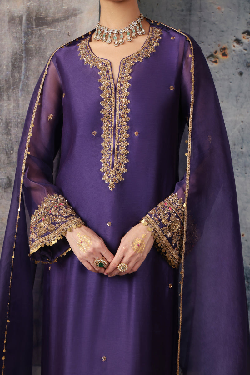 Zar-Rang Purple Straight Long Kurta Set silk chanderi kurta/kurta set by Niti Bothra in purple for women Worldwide