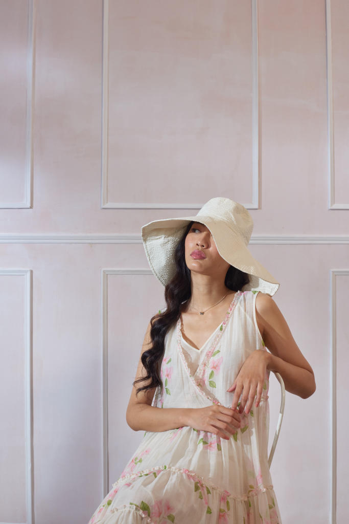 Bougainvillea Maxi Dress silk by Nadiya Paar in white color for women Worldwide