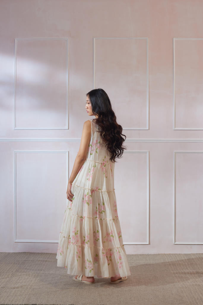 Bougainvillea Maxi Dress silk by Nadiya Paar in white color for women Worldwide