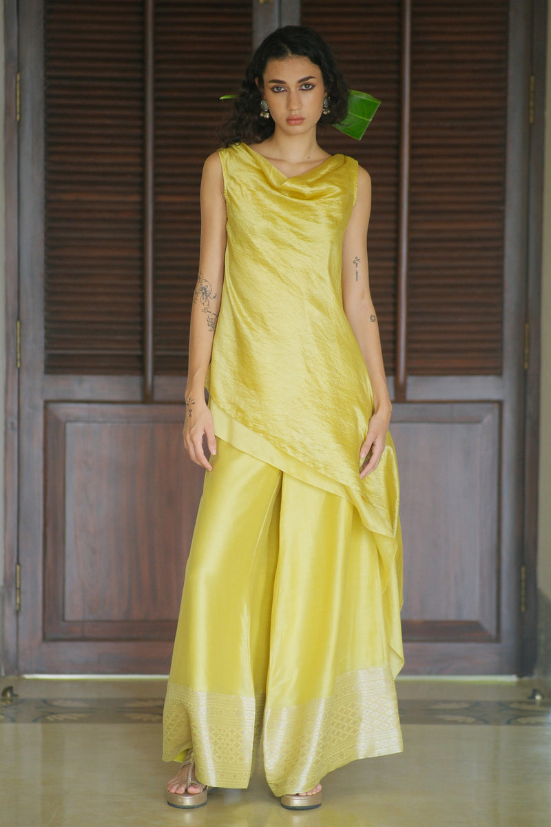 Amaltas Kurta Set dupion, chanderi silk kurta/kurta set by Myoho in yellow for women Worldwide