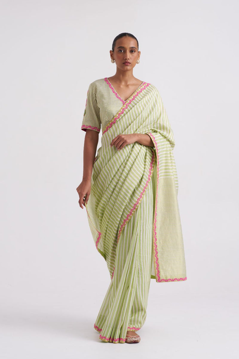 Mohini Sari Green cotton by Suparna Som in green color for women Worldwide