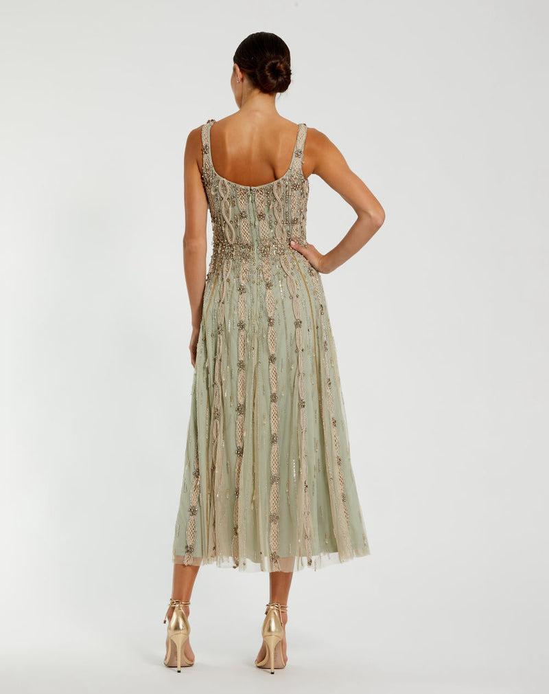 10078-Embellished Mesh Sleeveless Scoop Neck Midi Dress by Mac Duggal for women Worldwide