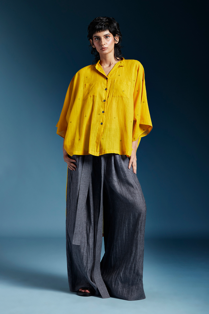Anya Shirt-Mustard cotton by Chola in mustard color for women Worldwide