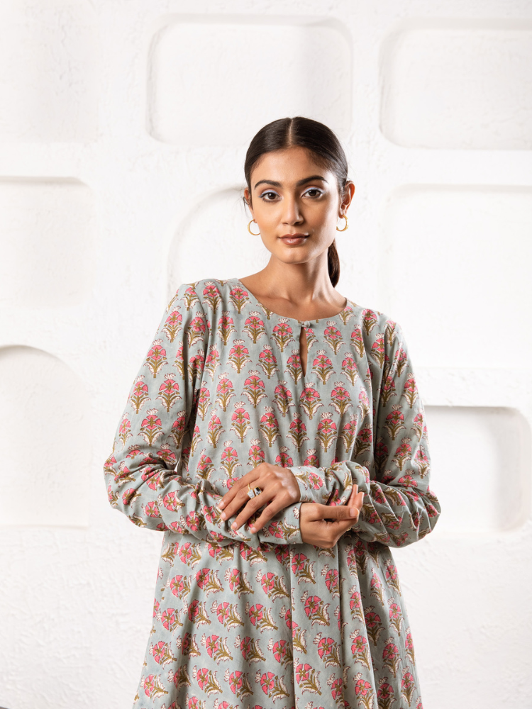 Grey Pansy Kurta Set Kurta Sets by Marche for women Worldwide