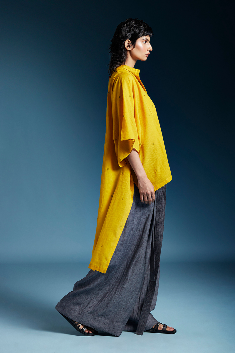 Anya Shirt-Mustard cotton by Chola in mustard color for women Worldwide