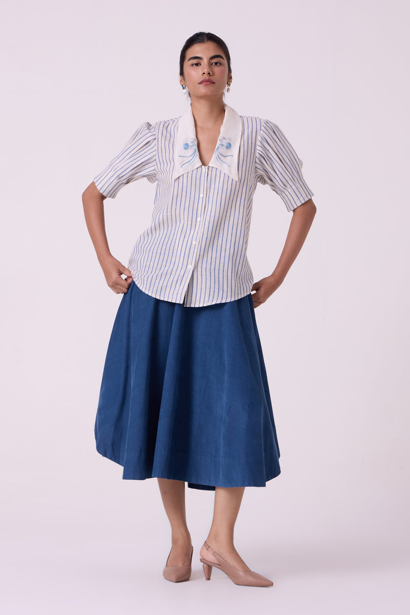 Kumo Striped Embroidered Handwoven Top handwoven cotton top/shirt by The Summer House in off white for women Worldwide