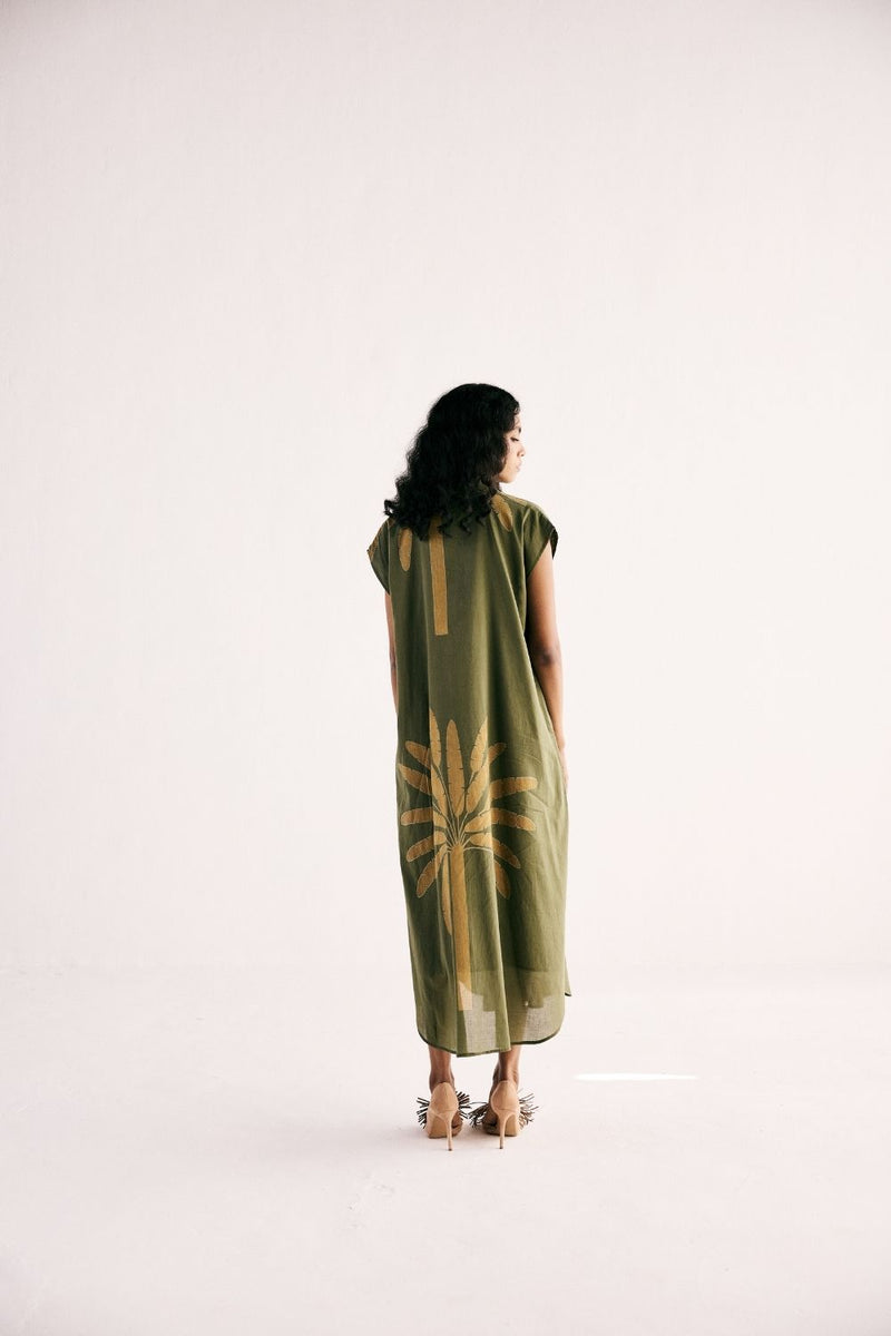 OLIVE PALM SHIRT DRESS cotton by Khara Kapas in green for women Worldwide