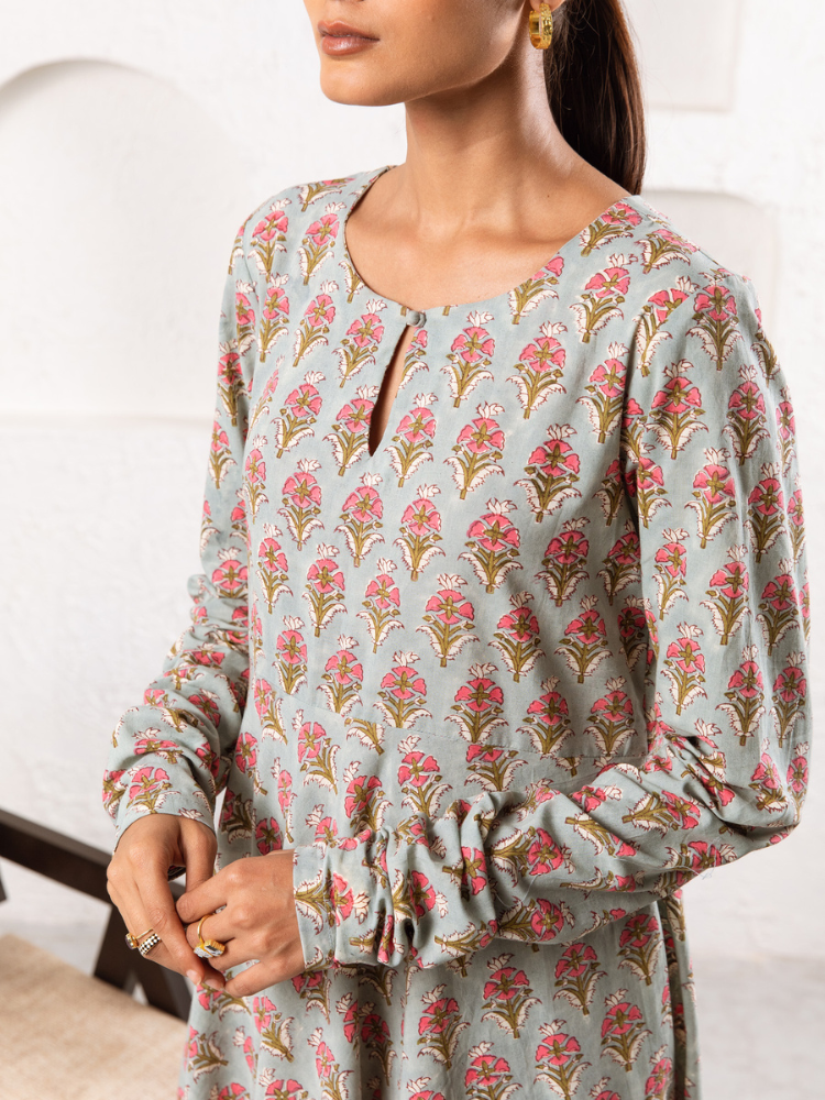 Grey Pansy Kurta Set Kurta Sets by Marche for women Worldwide