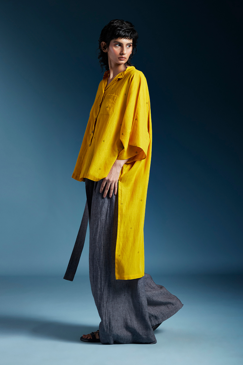 Anya Shirt-Mustard cotton by Chola in mustard color for women Worldwide