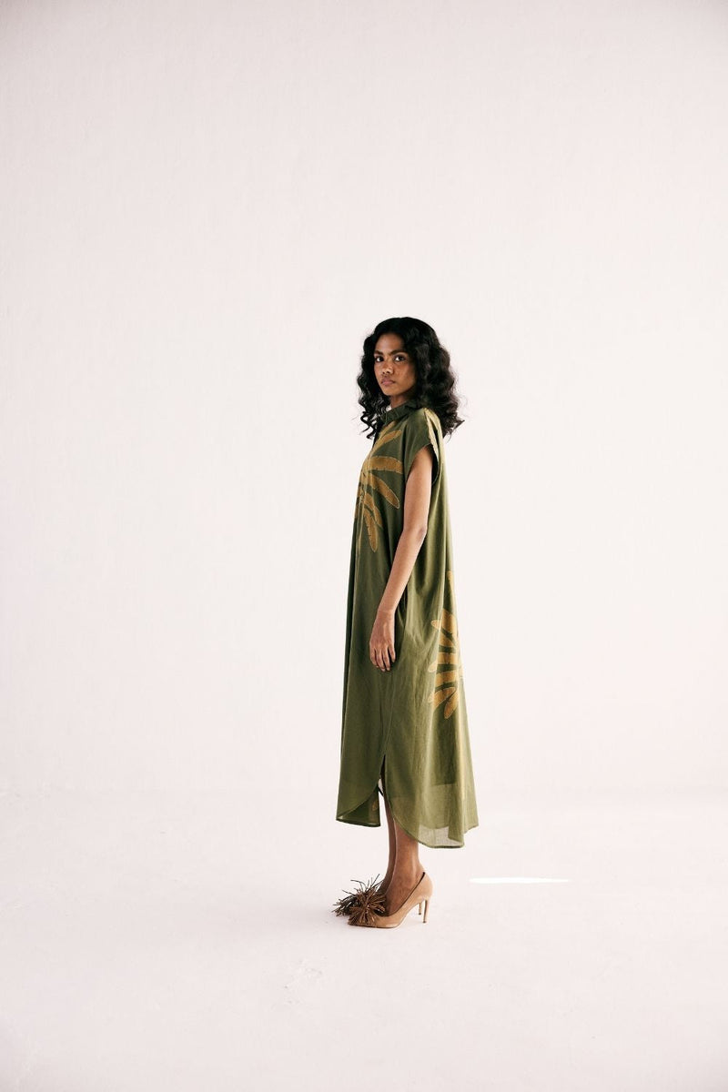 OLIVE PALM SHIRT DRESS cotton by Khara Kapas in green for women Worldwide