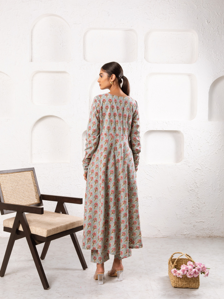 Grey Pansy Kurta Set Kurta Sets by Marche for women Worldwide