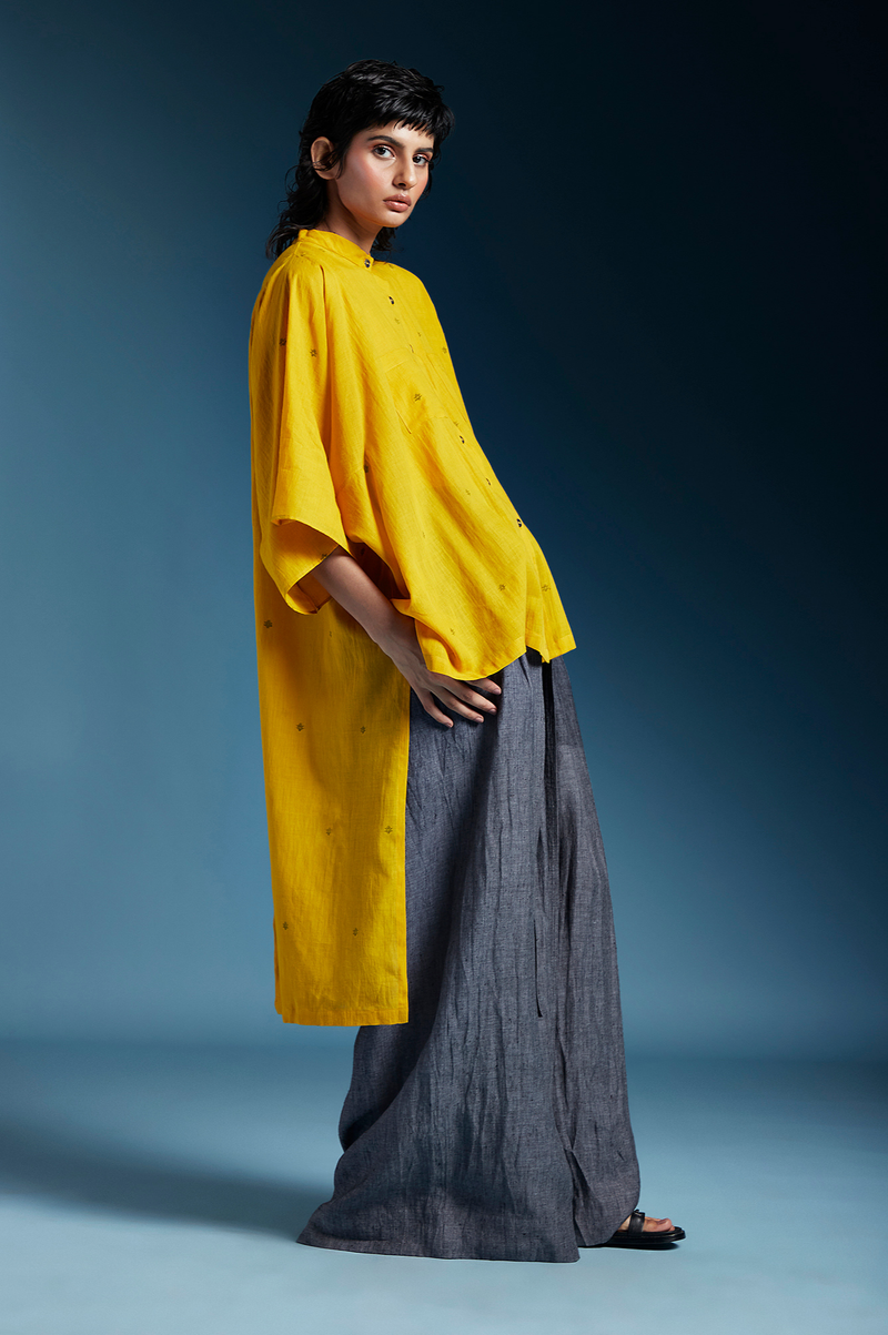 Anya Shirt-Mustard cotton by Chola in mustard color for women Worldwide