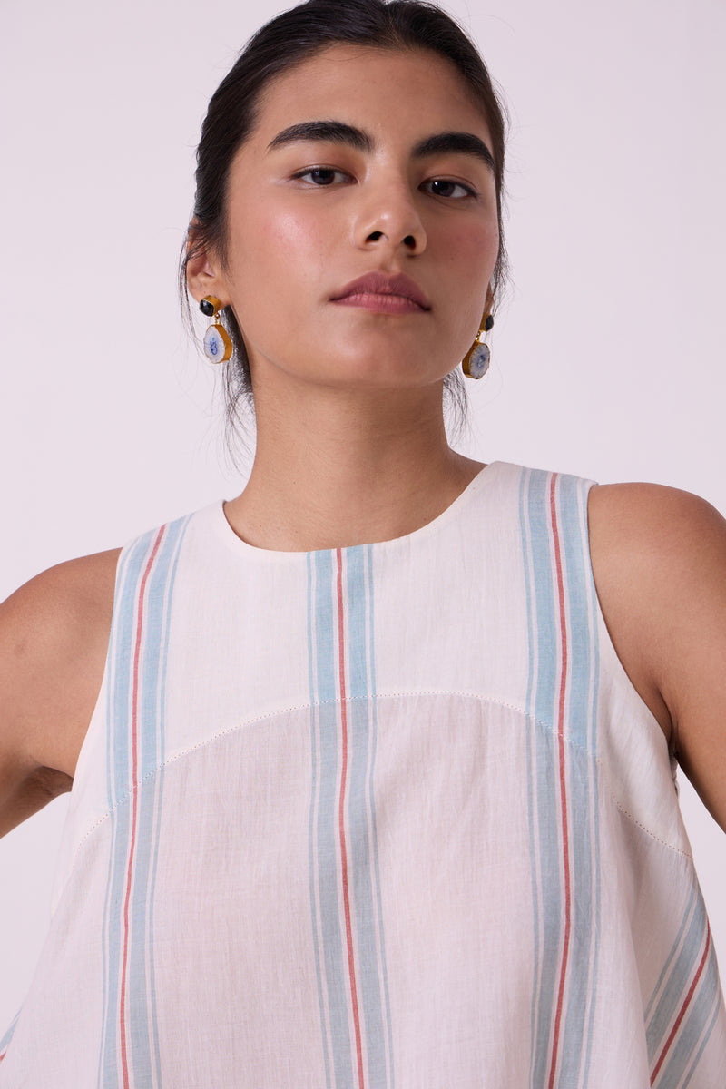 Mizu Striped Handwoven Tent Top handwoven cotton top/shirt by The Summer House in off white for women Worldwide
