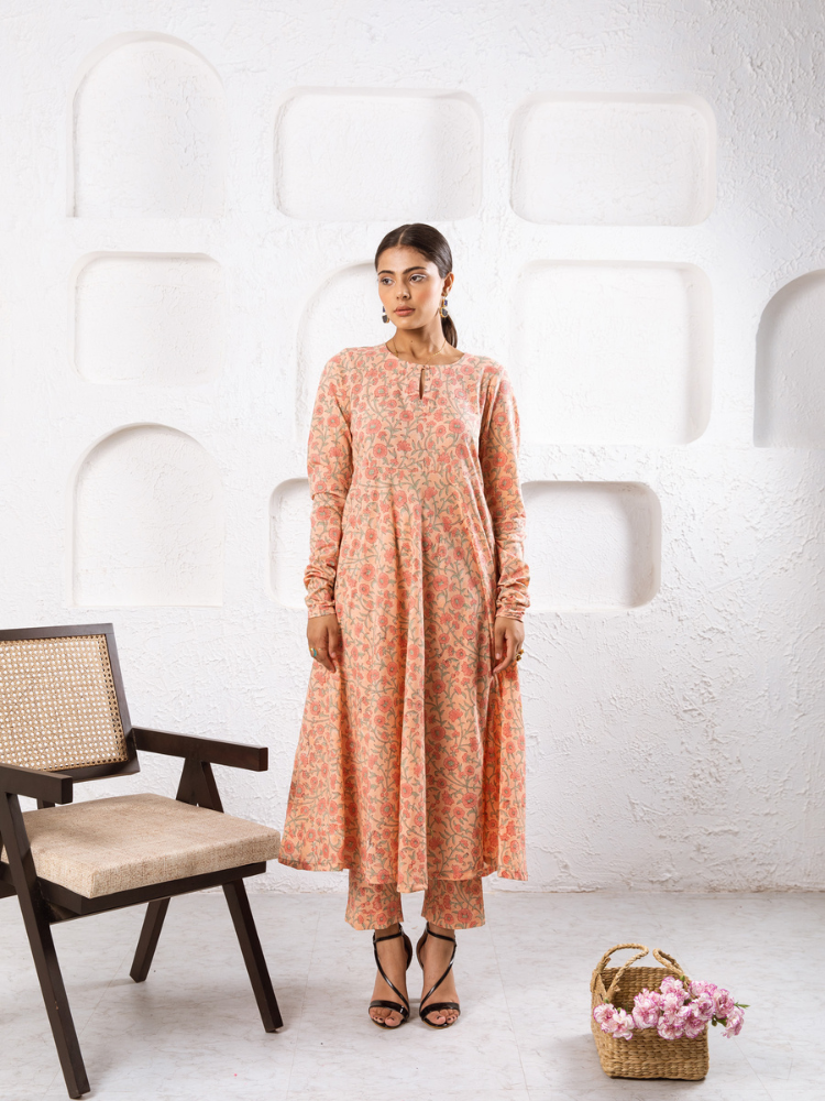 Peach Gardenia Kurta Set Kurta Sets by Marche for women Worldwide