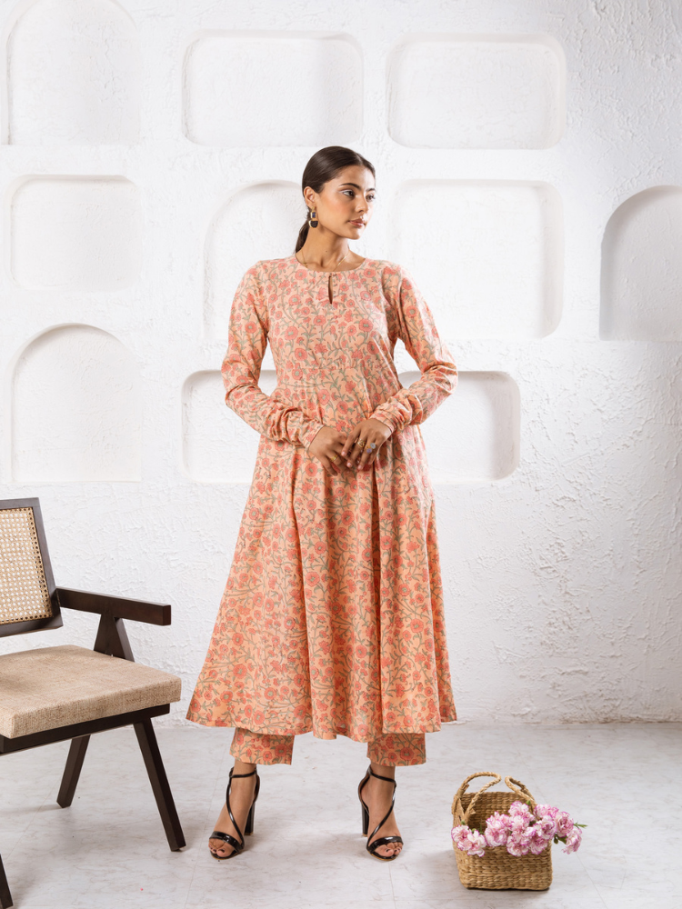 Peach Gardenia Kurta Set Kurta Sets by Marche for women Worldwide