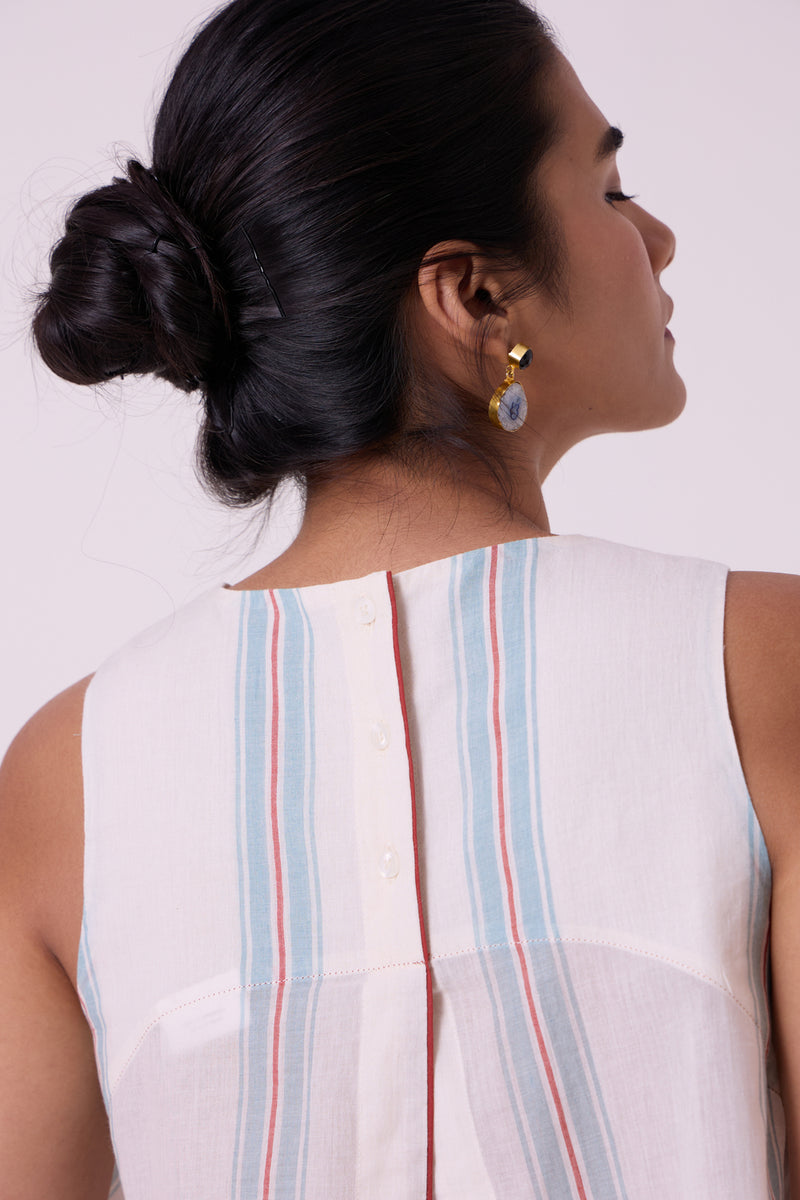 Mizu Striped Handwoven Tent Top handwoven cotton top/shirt by The Summer House in off white for women Worldwide
