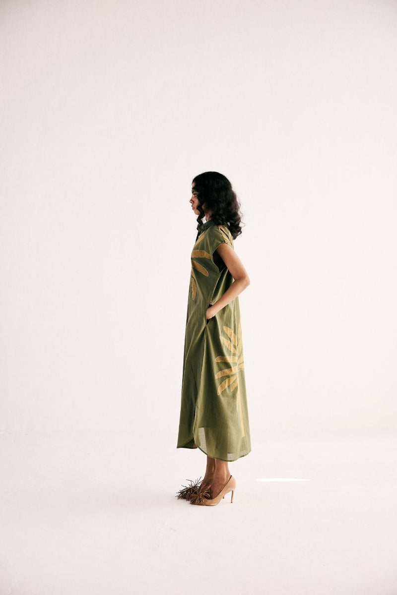 OLIVE PALM SHIRT DRESS cotton by Khara Kapas in green for women Worldwide