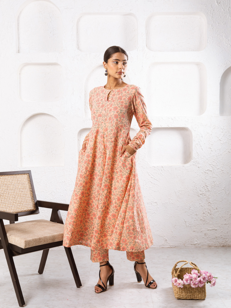 Peach Gardenia Kurta Set Kurta Sets by Marche for women Worldwide