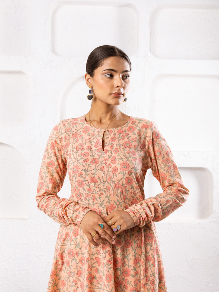 Peach Gardenia Kurta Set Kurta Sets by Marche for women Worldwide