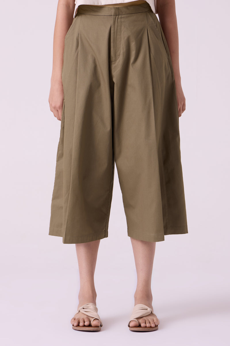 Frances Olive Pants organic cotton twill pant/trouser by The Summer House in olive for women Worldwide