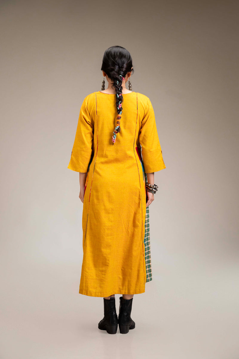 Suryoday Dress cotton,gamcha dress by 145 East in yellow for women Worldwide