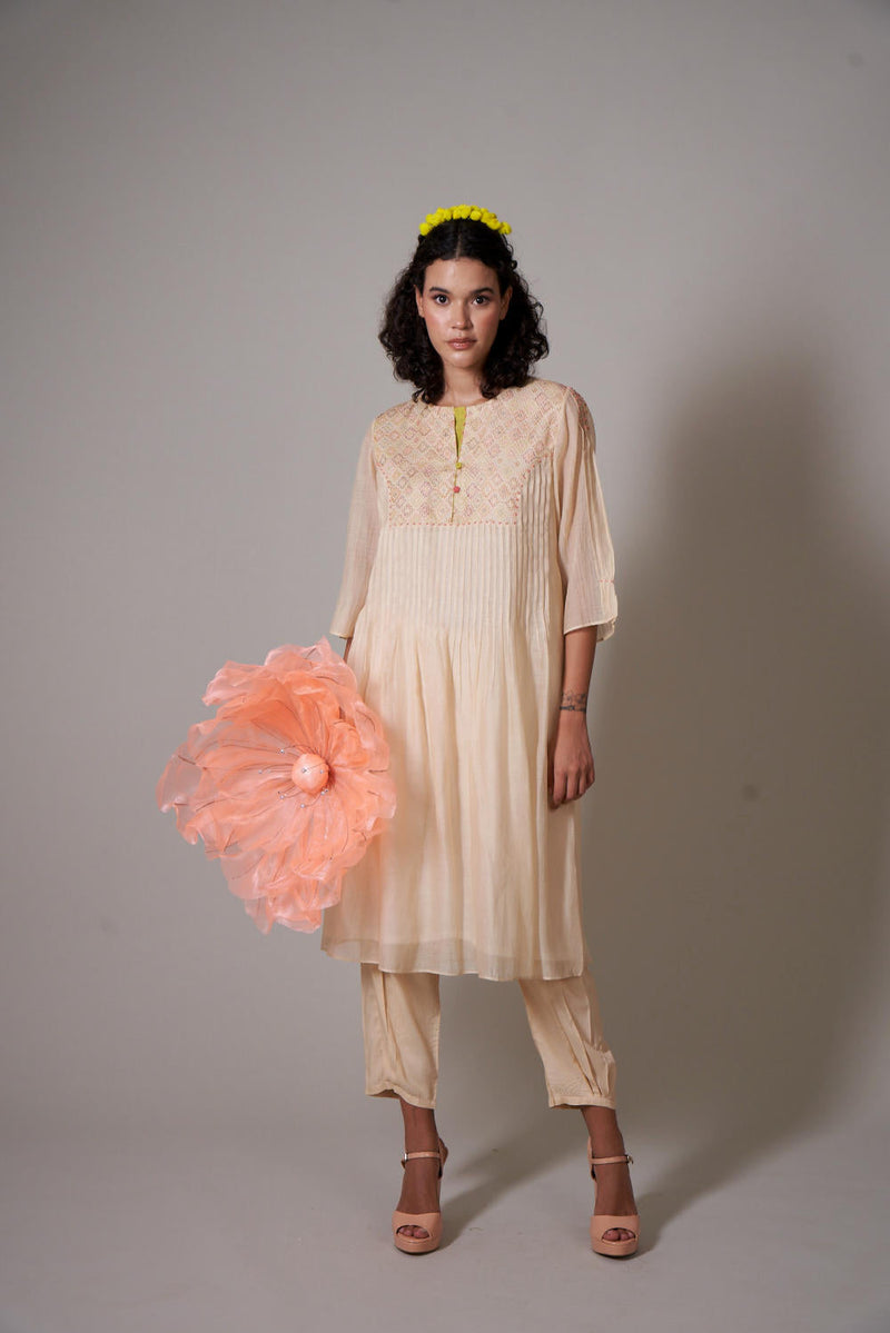 Sayuri Sepia mul cotton silk kurta set silk by Priti Prashant for women Worldwide