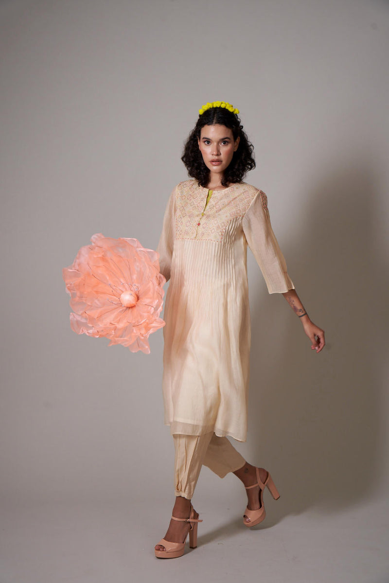 Sayuri Sepia mul cotton silk kurta set silk by Priti Prashant for women Worldwide