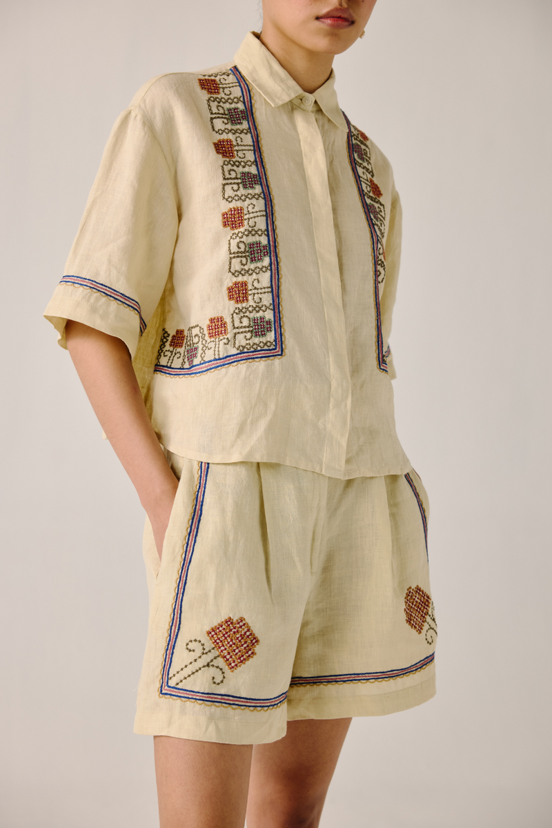 Leo Set - Ivory Cross Stitch Emb. by CORD in ivory for women Worldwide