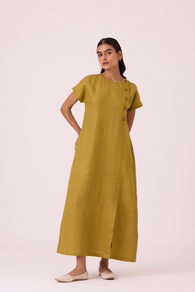 Liza Olive Linen Dress linen by The Summer House in mauve color for women Worldwide