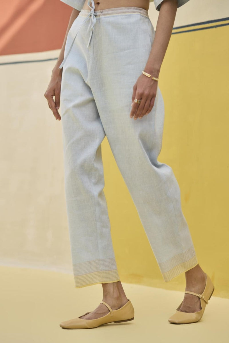 Reya Classic Border Pant - Sky by Manan in blue color for women Worldwide
