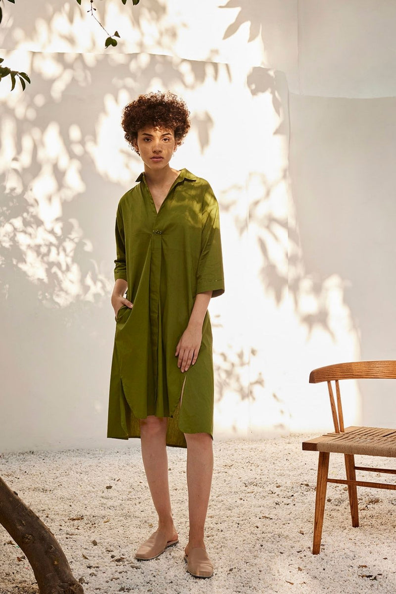 Spring shirt dress Dress by Khara Kapas in green for women Worldwide