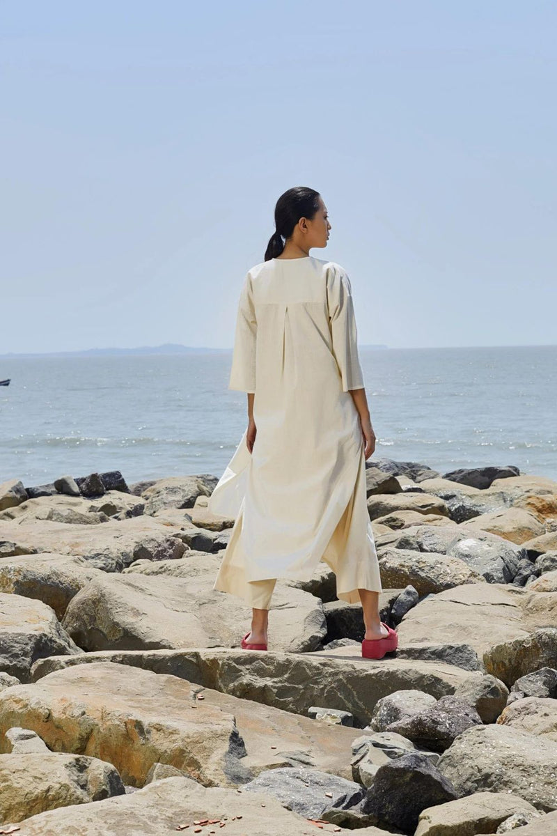 Off-White Placket Tunic Set Co-ord Sets by Mati in white color for women Worldwide