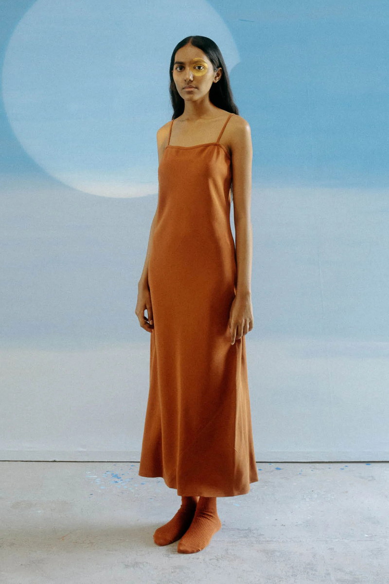 SAKTI SLIP DRESS silk by Ituvana in rust color for women Worldwide