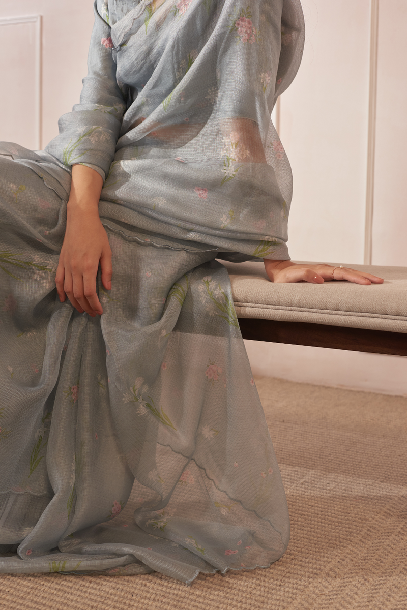 Rajnigandha & Periwinkle Kota Silk Sari silk by Nadiya Paar in blue color for women Worldwide