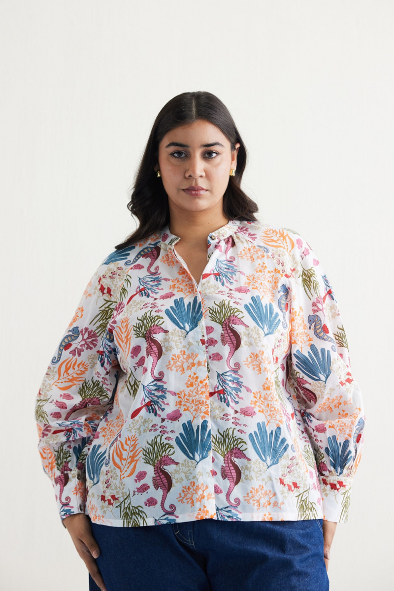 Blooming Reef Lyocell Classic Shirt by SUI in white color for women Worldwide