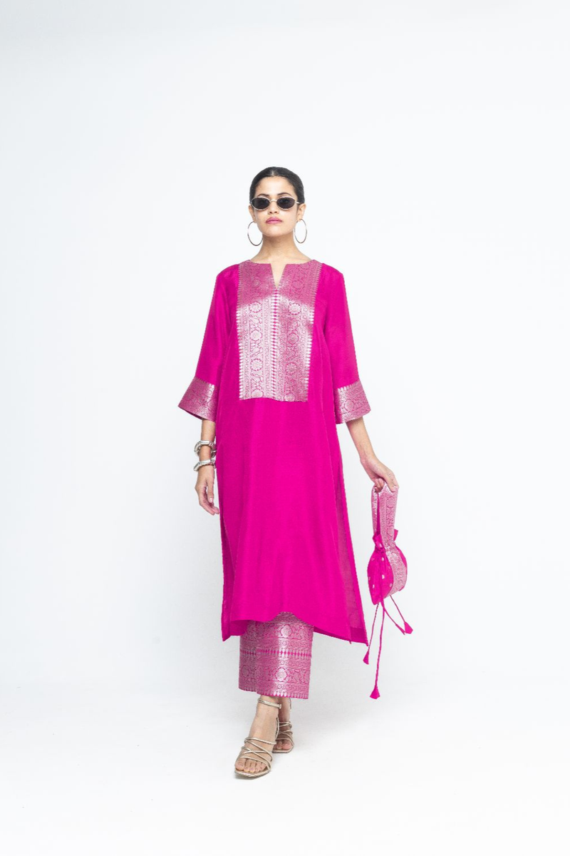 Seher - Tunic set - Pink organza by SOBARIKO in pink color for women Worldwide
