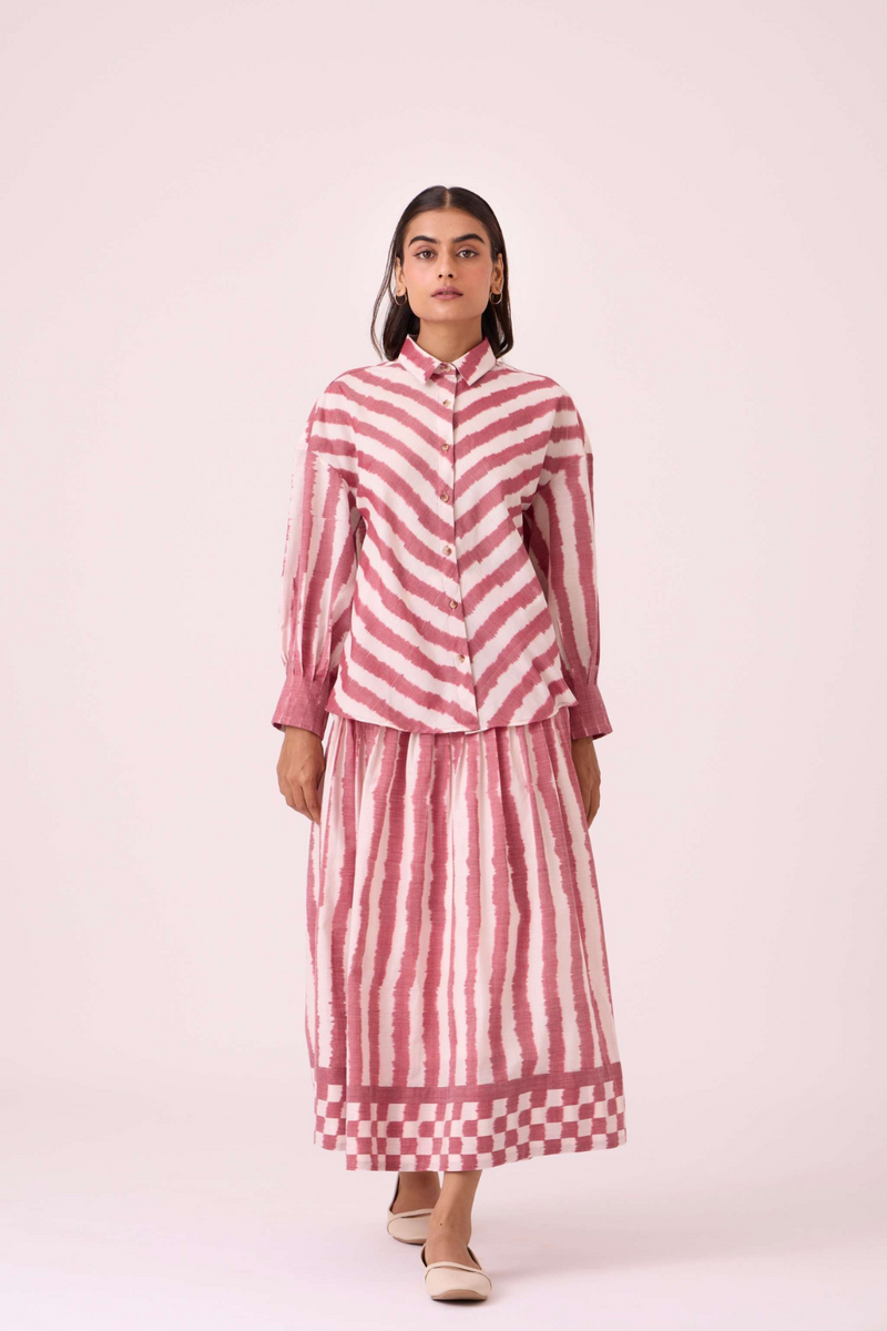 Levin Rhubarb Striped Ikat Skirt cotton by The Summer House for women Worldwide