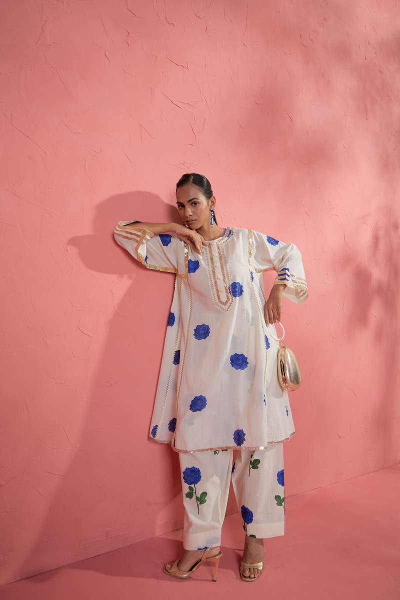Fi Rose Gota Set cotton cambric light kurta set by AAVIDI in multicolor for women Worldwide