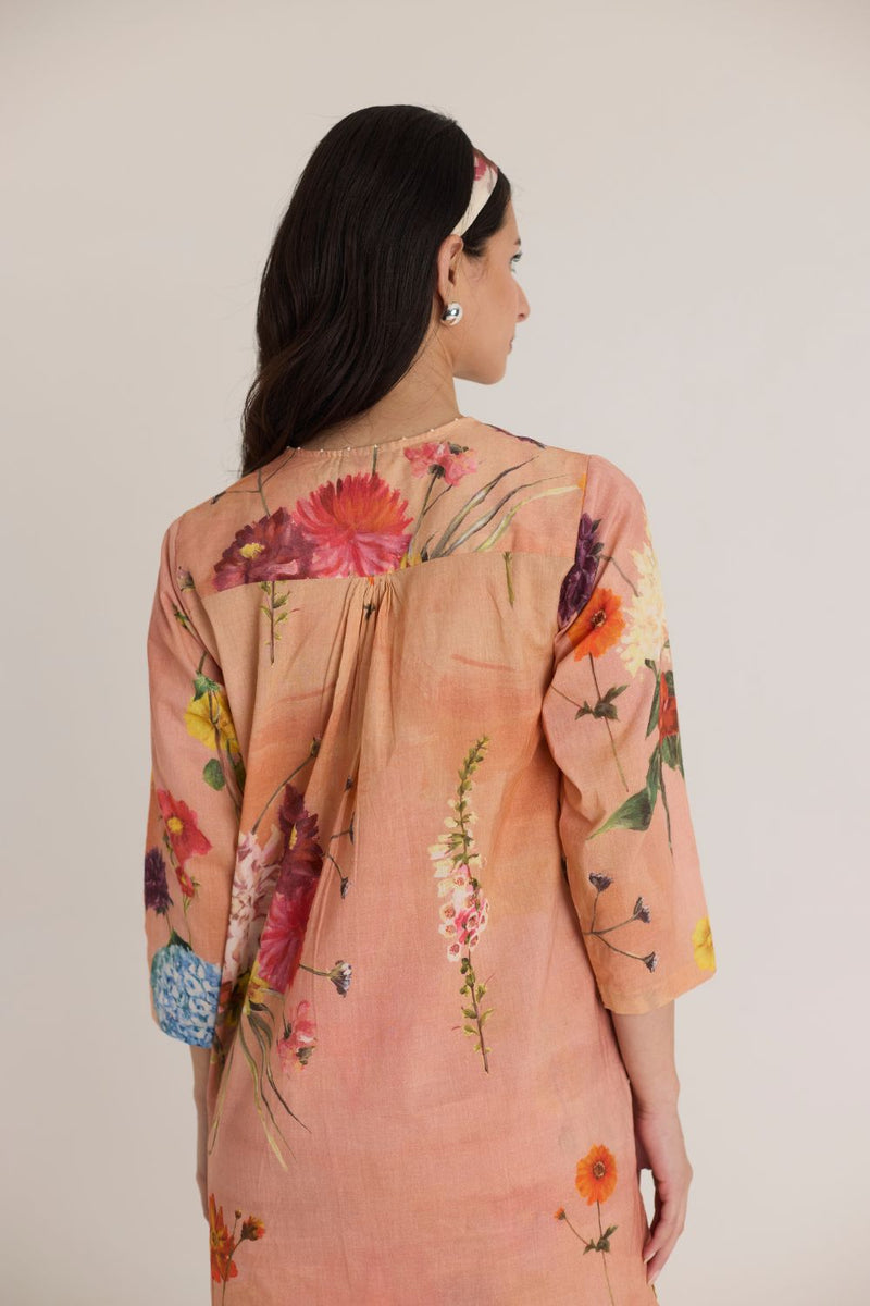 BUTTERCUP SHORT KURTA SET cotton by Yam in peach color for women Worldwide