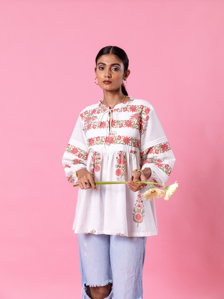 Florencia Peasent Top Top & Tunics by Marche in white color for women Worldwide