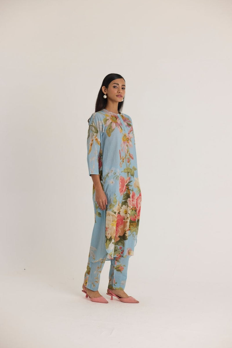 TAFFY LONG COTTON KURTA SET cotton by Yam in blue color for women Worldwide