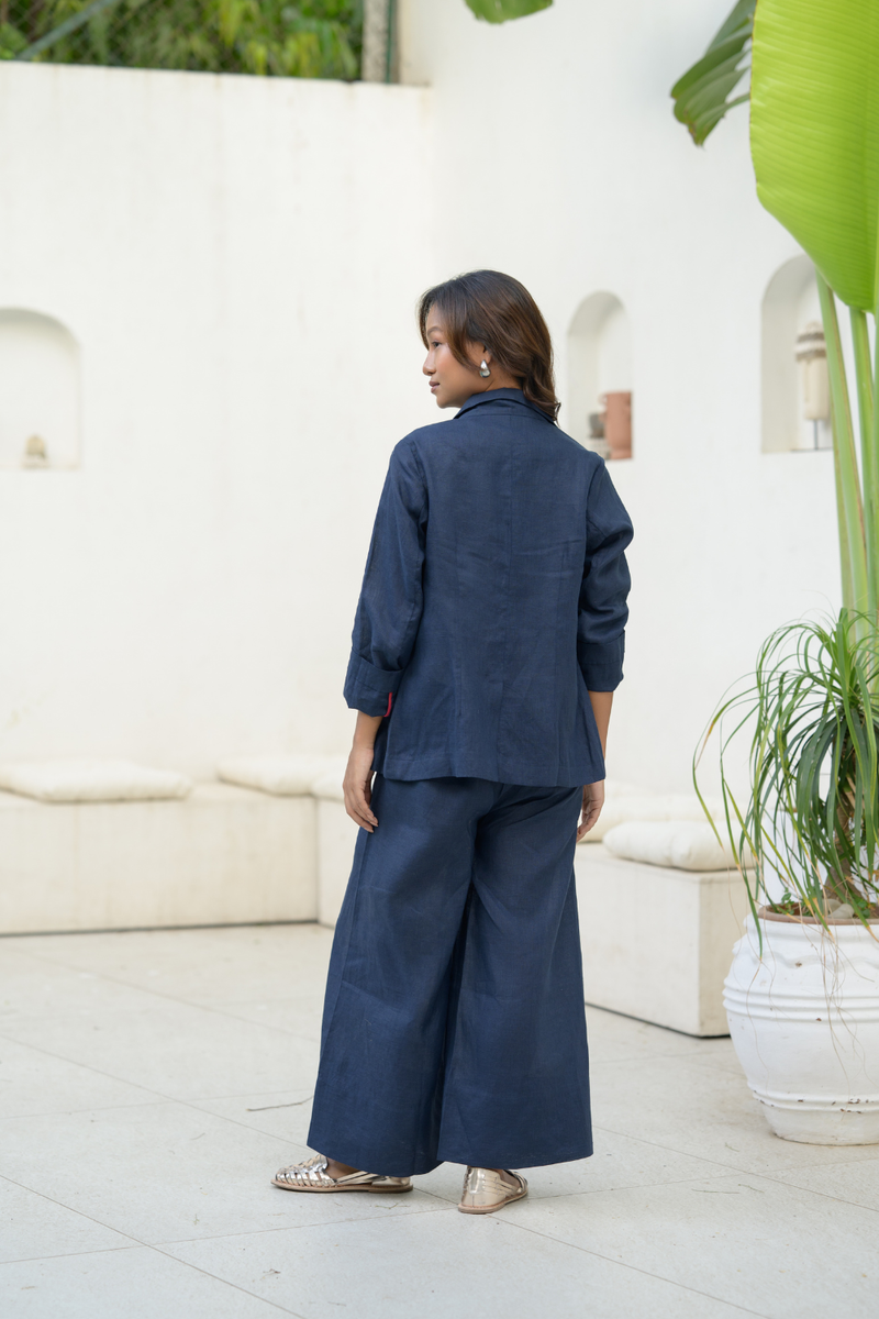 Midnight Line Suit linen co-ord set by Zanzibar Living in midnight blue for women Worldwide